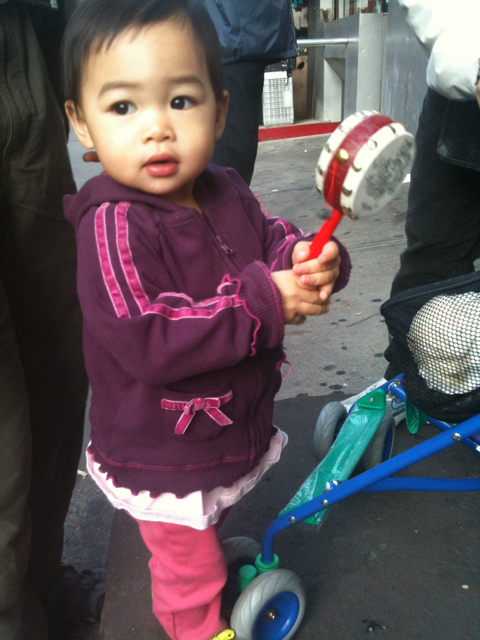 look who else is here to see my mom sing on her birthday? my niece NOEMI! with her little drum:   